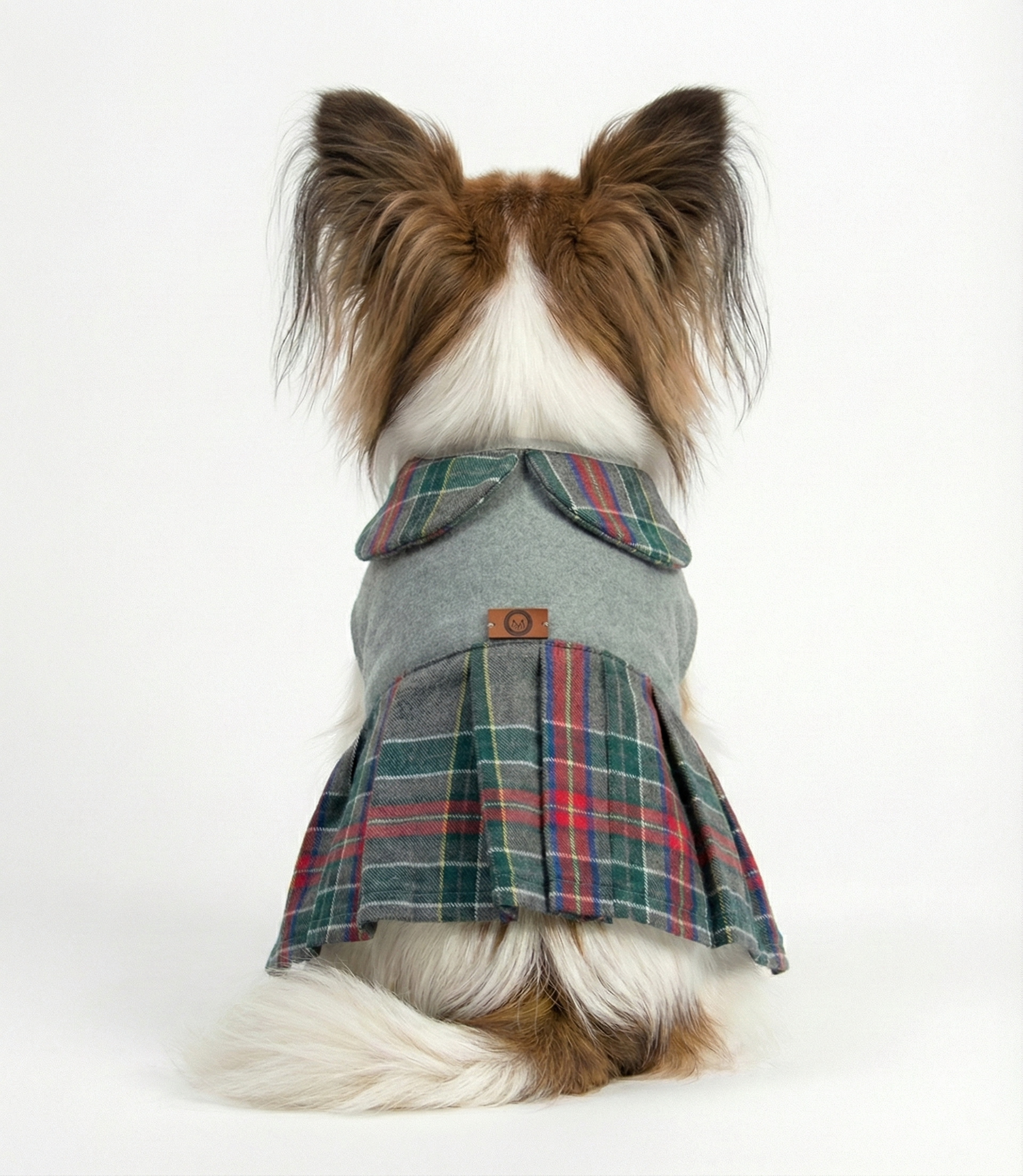 NobleDog Gri Kaşe Ekose Detaylı Köpek Elbisesi - Kışlık Şık Kaban