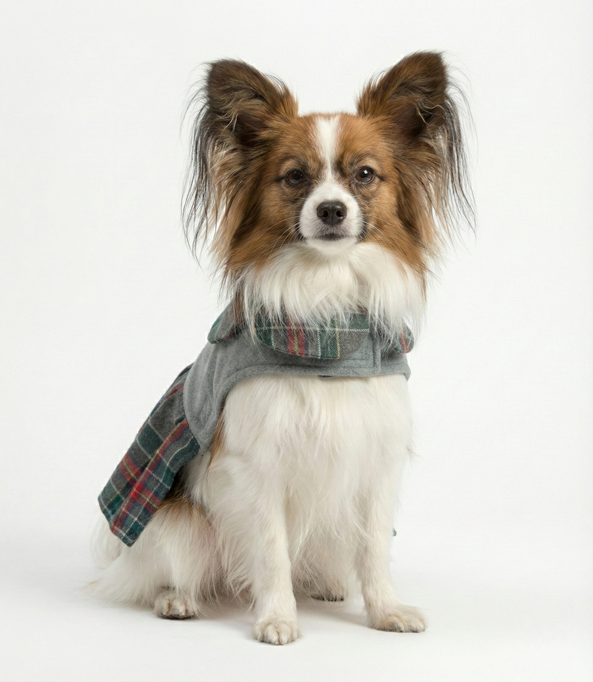 NobleDog Gri Kaşe Ekose Detaylı Köpek Elbisesi - Kışlık Şık Kaban