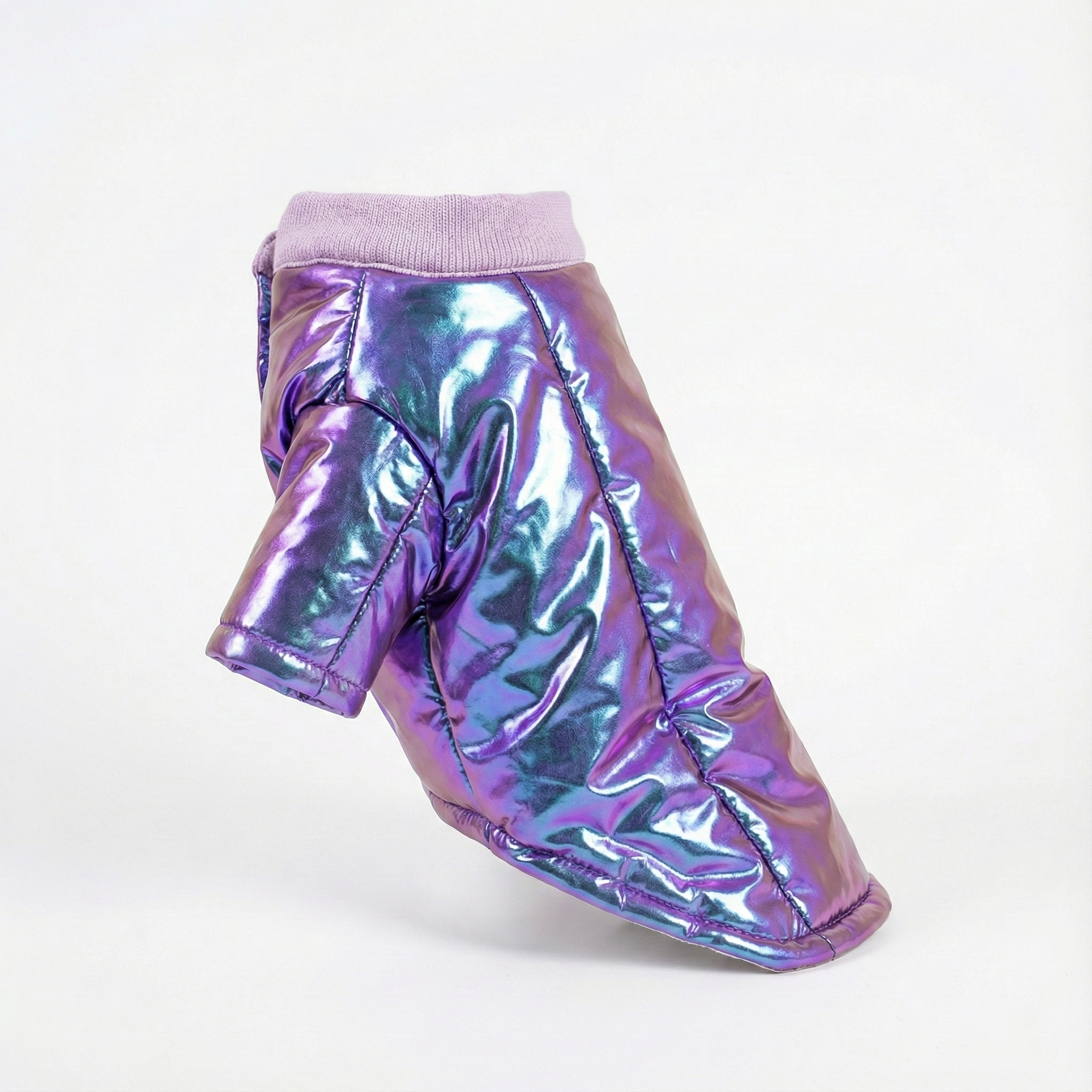 Holografik Mor Köpek Montu | Metalik & Parlak Kışlık Ceket