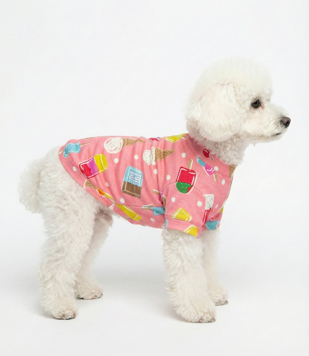 NobleDog Yazlık Dondurma ve Meybuz Desenli Pamuklu Pembe Köpek Tişörtü - Arkadan Serim